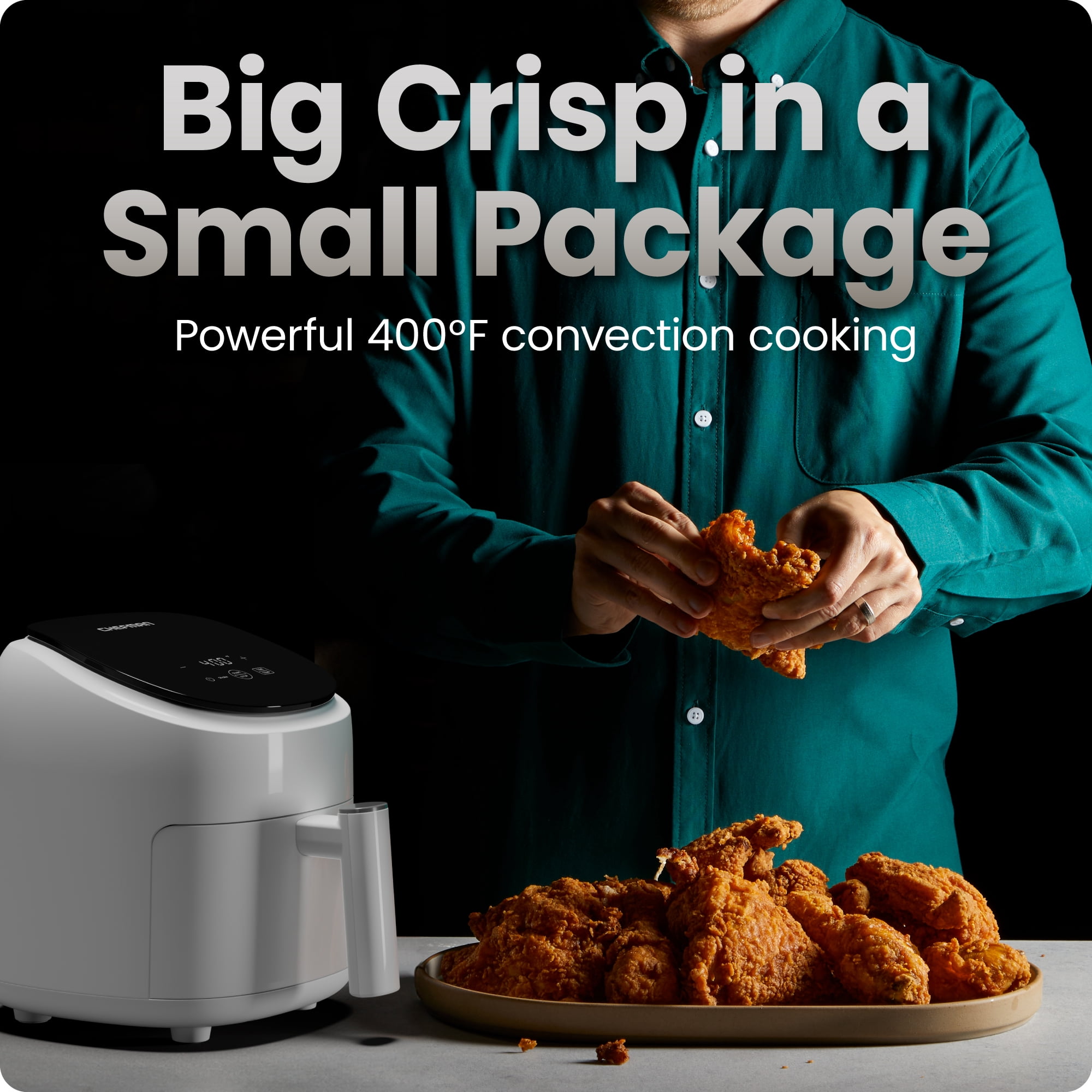 Chefman TurboFry 2-Quart Digital Air Fryer, Compact Design for Quick Meals, Dishwasher-Safe – White