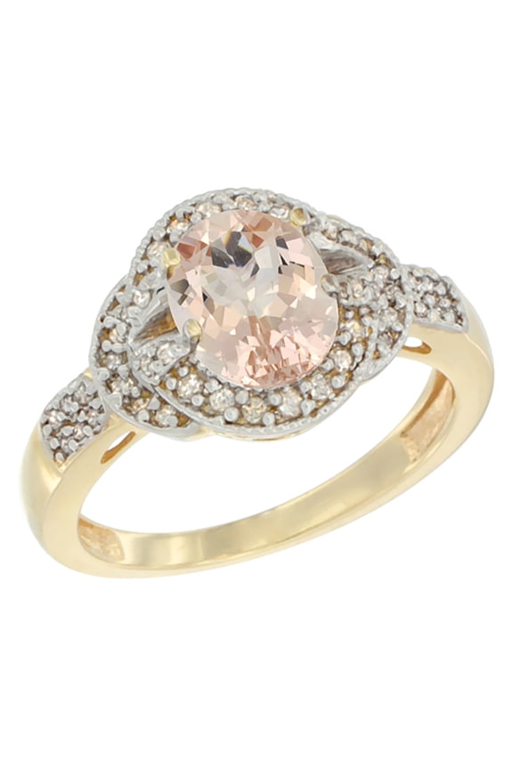 14K Yellow Gold Natural Morganite Ring Oval 8x6 mm Diamond Accent, size 7