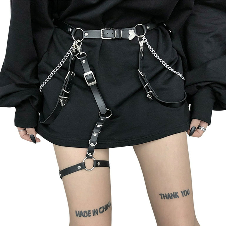 Women Punk Metal Chain Black Corset Belt