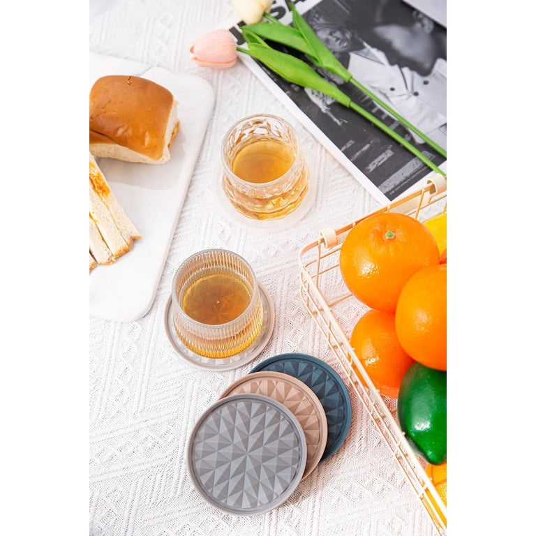 4-Pack White Silicone Coasters - 4 Inch Non-Slip Drink Coasters For Coffee Tables, Heat Resistant
