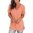 thumbnail image 3 of Jalioing V Neck T Shirt Women's Loose Short Sleeve Summer Tee Casual Basic Side Slit Fashion Tops 2025 Trendy, 3 of 5
