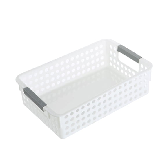 A Small Plastic Laundry Basket With Handles For Clothes Storage Organizer Home Dorm Toy White 9.8X6.4X2.8 Inch