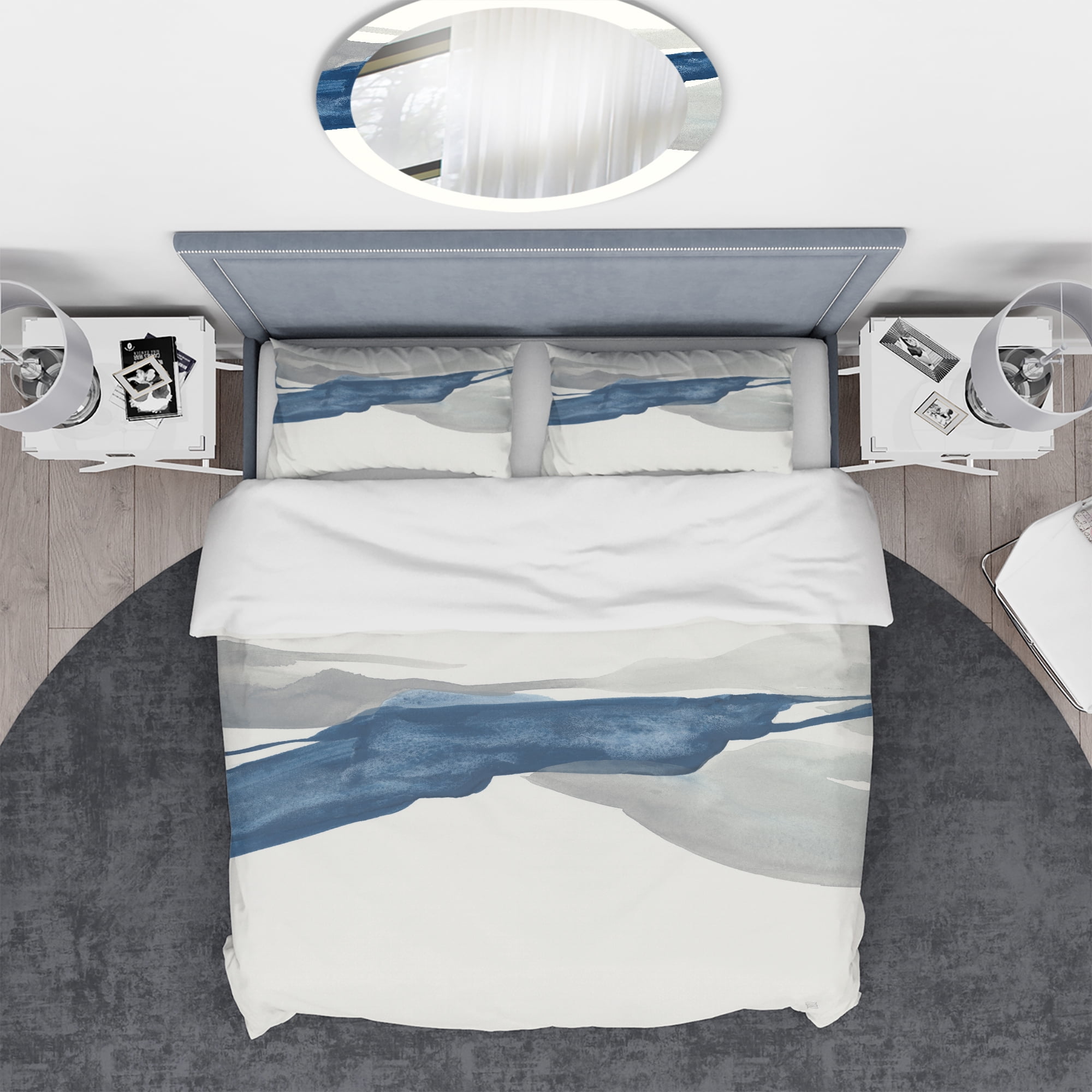 Designart 'Gouache Sapphire on Gray II' Geometric Duvet Cover Set
