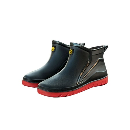 

Difumos Men s Waterproof Round Toe Work Boot Comfort Plush Lining Garden Booties Driving Water-Resistant Rain Boots Red 8