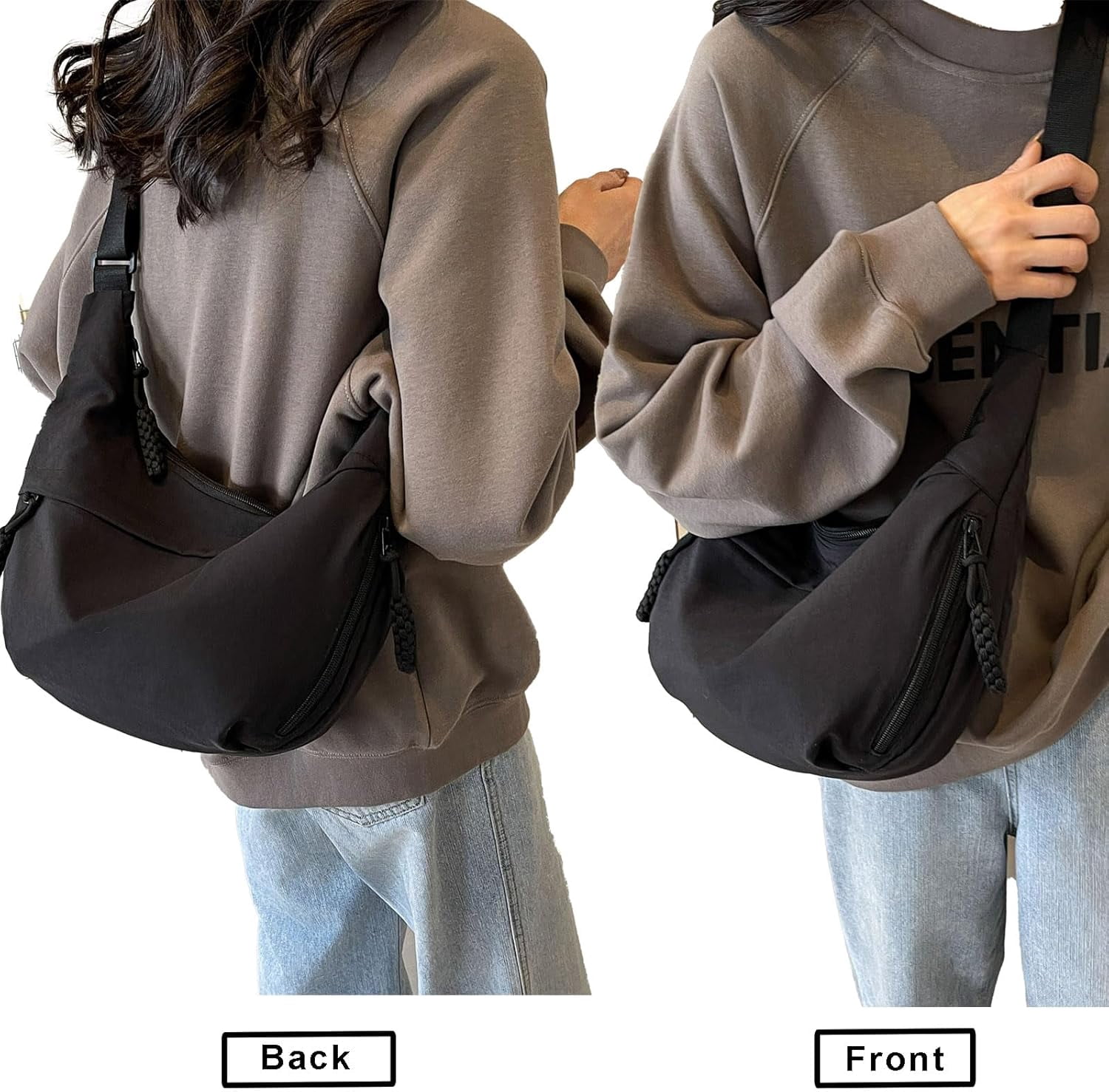 Crescent Bag for Women Men Nylon Crossbody Bags Multi-Pocket Sling Bag Roomy Hobo Bags Moon Bag Slouchy Dumpling Bag