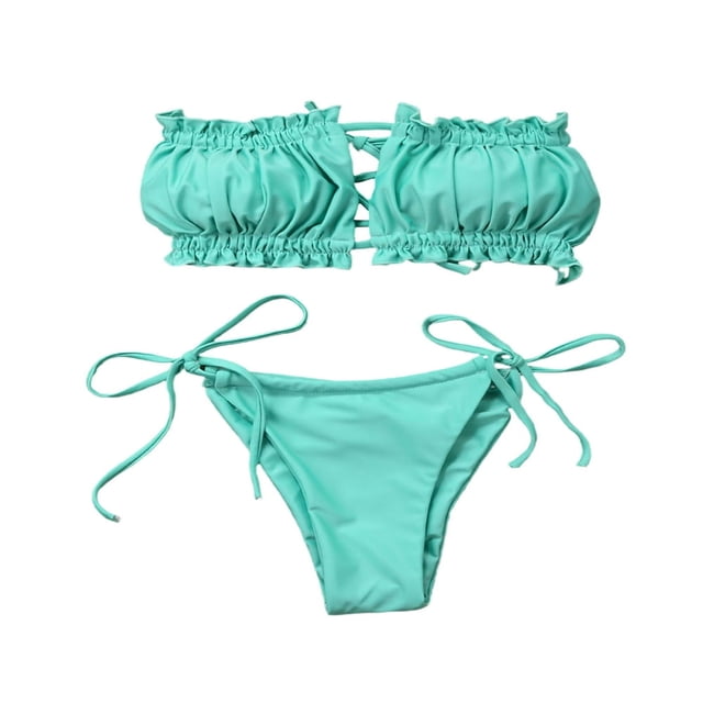 Women Swimwear Sets Strap-Free Backless Bra Triangle Panties