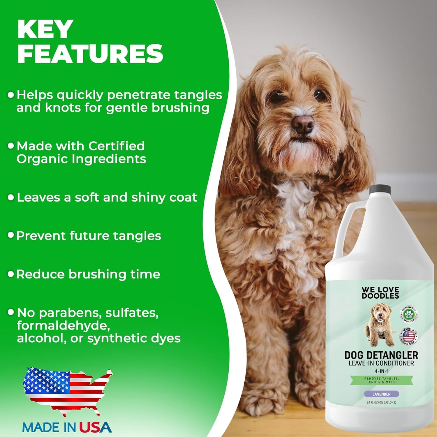 We Love Doodles Professional Moisturizing Soothing Dog 4-in-1 Conditioner, & Detangler, Lavender, 64 fl-oz