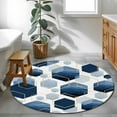 thumbnail image 4 of 3.3Ft Round Rug, Navy Blue Marble Non-Skid Rubber Backing Large Area Rugs - Living Room Bedroom Home Office, Gold White Geometric Hexagon Modern Indoor Floor Mat Carpets Washable Rug, 4 of 9