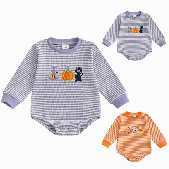 12-18 Months Preemie Baby Girls And Boys Halloween Long Sleeved Dress Cute Cartoon Print Bodysuits Boys And Girls Baby Romper Pajamas Crawling Clothes