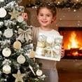 thumbnail image 2 of Gold Golden Glitter Christmas Ball Ornaments 18Pcs Set Includes Round Bows And Stars Perfect For Festive Tree Decorations And Holiday Displays 9X9Inch, 2 of 6
