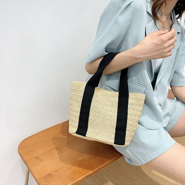 Huakaishijie Straw Beach Bag Buckets Totes Handbag Shoulder Bag Tote