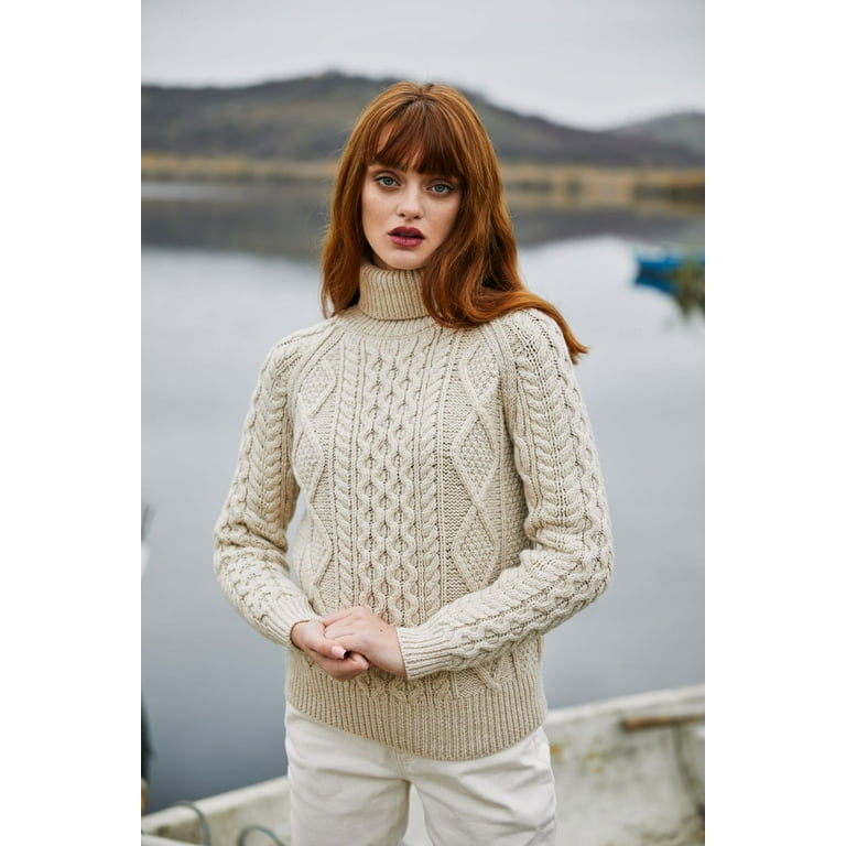 SAOL 100% Merino Wool Women's Irish Sweater, Cable Knit SAOL 100% Merino Wool Women's Irish Sweater, Cable Knit