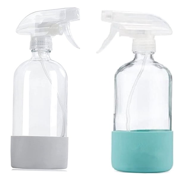 Rociadoras de Vidrio Transparente con de Silicona, Botella VacíA Recargable para Soluciones de Limpieza, Rociador de Agua