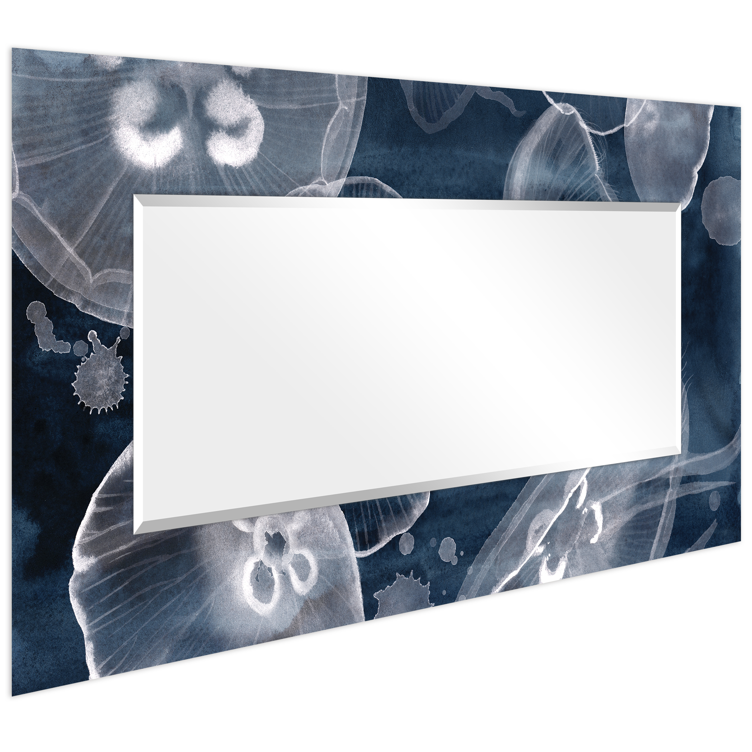 Empire Art Direct Moon Jellies Rectangular Beveled Mirror on Free Floating Reverse Printed Tempered Art Glass, 72" x 36" x 0.4", Ready to Hang