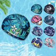 thumbnail image 2 of Gorro de natación con estampado de flores para hombre y mujer, gorro de baño de nailon elástico, turbante de pelo largo, accesorio deportivo, 1 unidad, 2 of 4