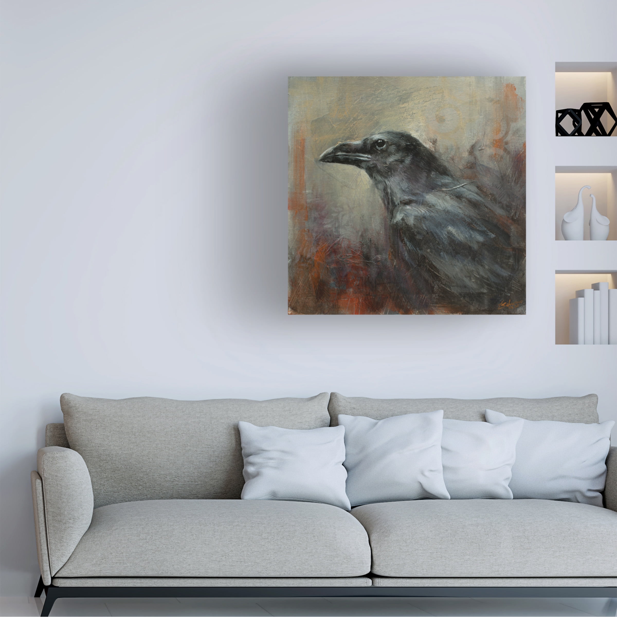 Canvas Wall Art - John Silver 'Raven 1' Wall Art for Living Room, Bedroom, or Office Décor by Trademark Fine Art - 18 x 18 Inches