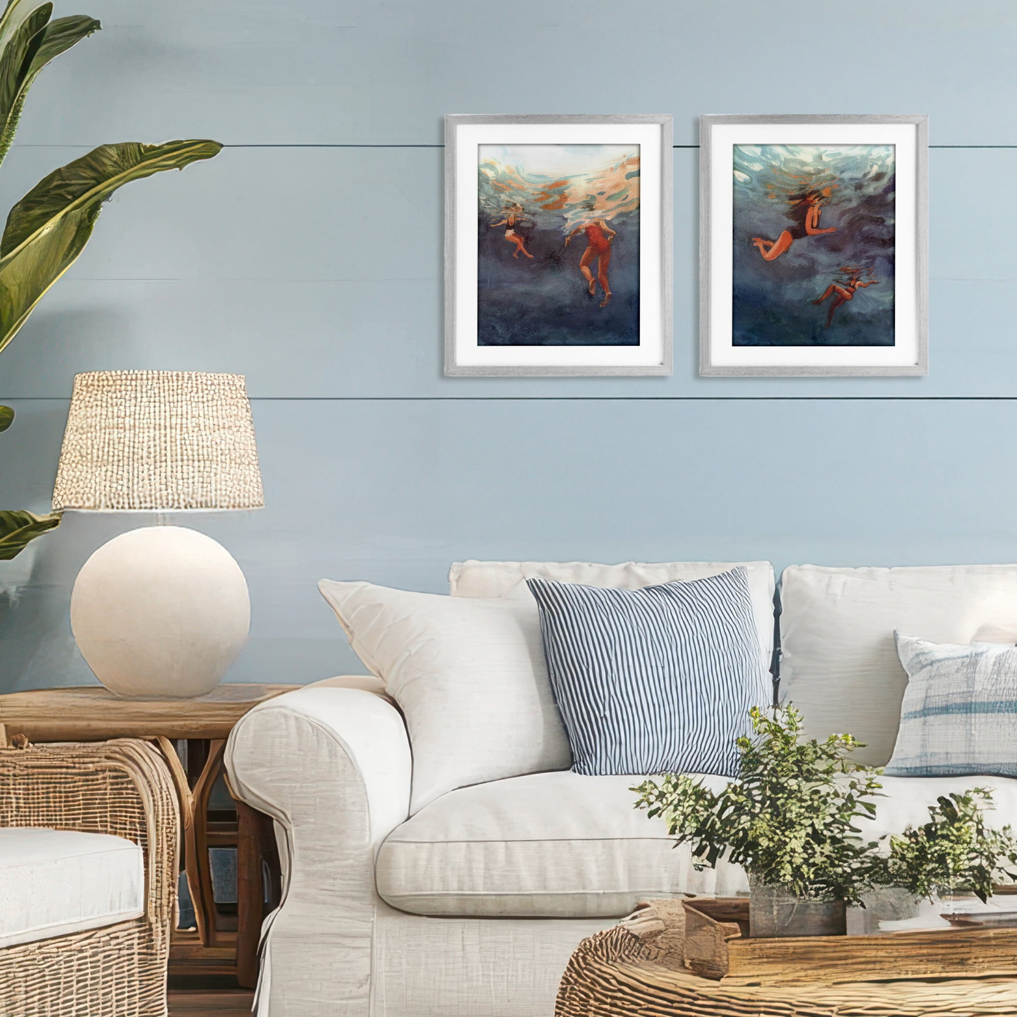 Stupell Industries Swimming Summer's Dance 2 Piece Gray Framed Print Under Glass Set, design by Victoria Barnes