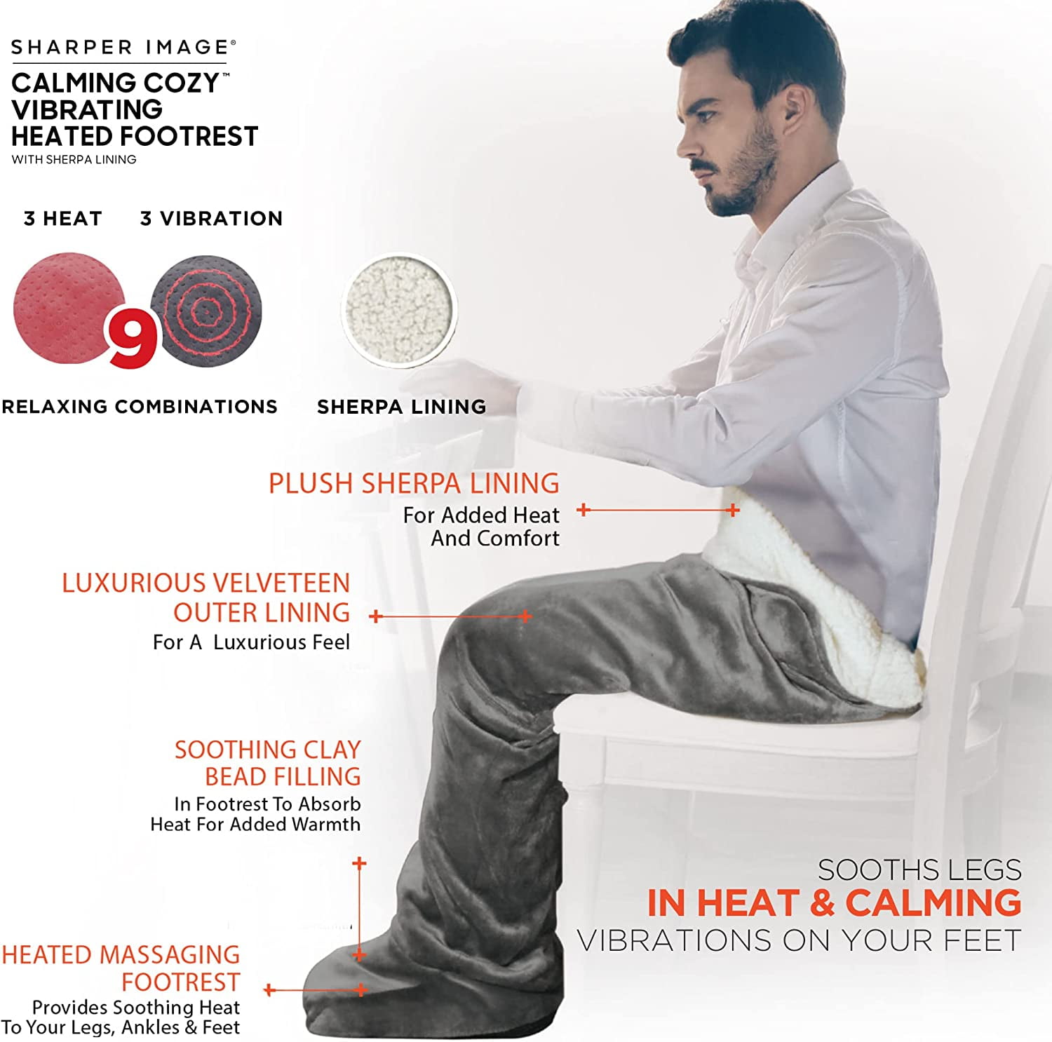 Calming Cozy by Sharper Image Personal Sherpa Wrap with Electric Heating  Massaging Vibrating Foot Bed, 3 Heat u0026 3 Massage Settings for 9 Relaxing  Combinations (OPEN BOX LIKE BRAND NEW Warranty) - Walmart.com