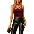 thumbnail image 5 of INSPIRE CHIC Women's Casual Spaghetti Strap Velvet Crop Cami Tops XL Wine Red, 5 of 6
