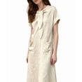 thumbnail image 3 of Women'S Elegant Short Sleeve Ribbon Pocket Flared Maxi Dress Casual Loose Fit Summer Dress Beige L, 3 of 7