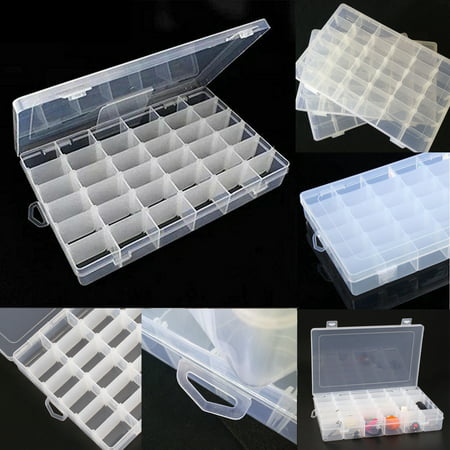 TSV 36 Slots Compartments Clear Plastic Adjustable Jewelry Storage Box Case Beads Home Craft Organizer