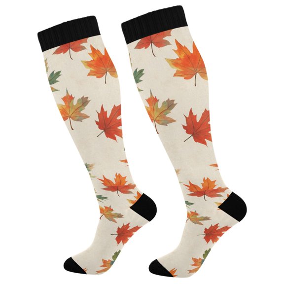 FORMRS Womens Knee High Socks Casual Long Thick Travel Daily Wear, 1 Pair, Orange Autumn Leaves