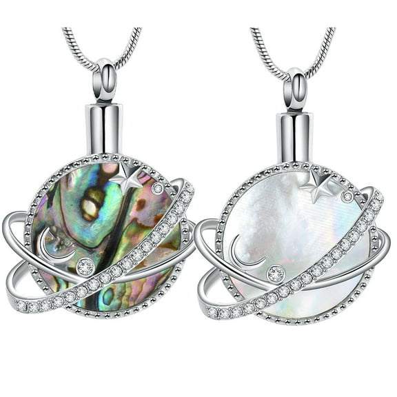 Abalone shell / Moonstone Planet Urn Necklace for Ashes Cremation Jewelry for Ashes Jewelry Gifts for Nature Lovers Keepsake Memorial Jewelry for Women