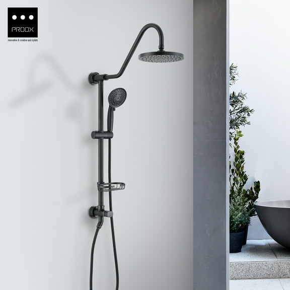 PROOX Shower System with 8" Rain Shower Head, 5-Function Shower Head with Handheld, Adjustable Slide Bar