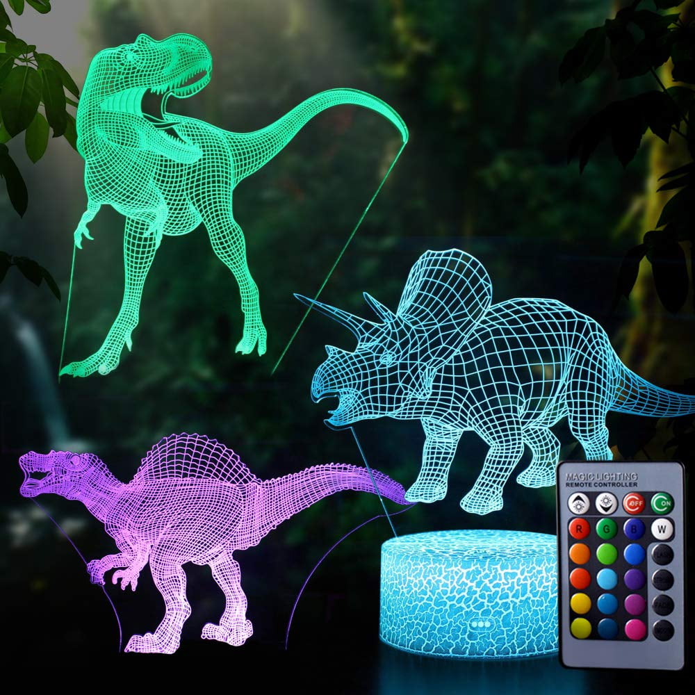 Dinosaur Lamp 3D LED Night Light Visual Illusion 7 Colouring Touch Kids Bedroom 