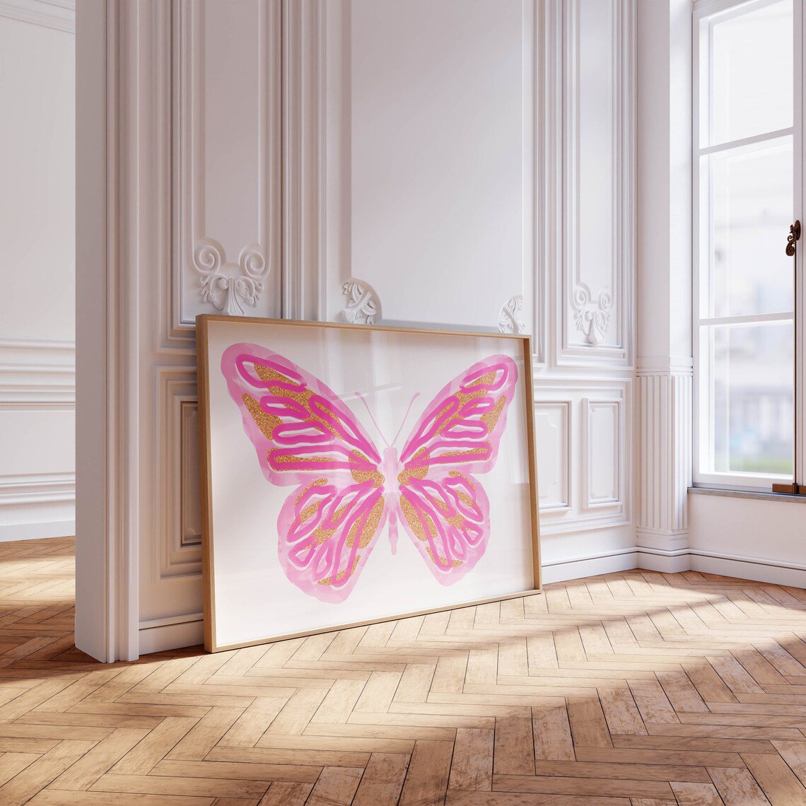 Pink Butterfly Wall Art Print Trendy Preppy Room Decor Unframed Paper Print