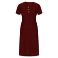 thumbnail image 6 of Summer Red Crew Neck Dresses for Women 2025 Short Sleeved Solid Color Button-up Skirt with Pocket Plus Size S-2XL Price Reduction Alert 50% Off!, 6 of 7