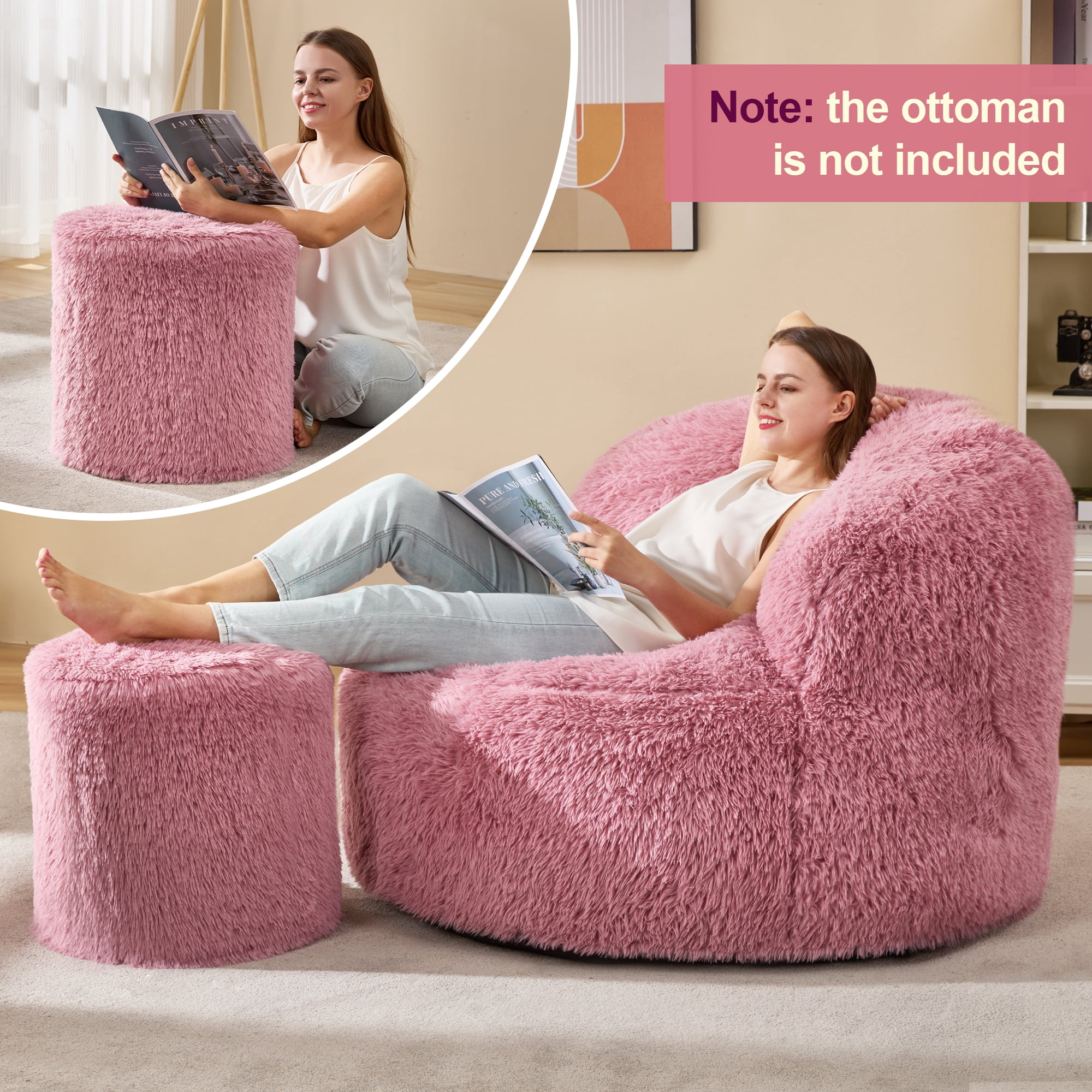 Hobestluk Giant Bean Bag Chairs for Adults Big Bean Bag Chair with Foam Filler Large Beanbags with Stuffed Back Lazy Sofa, Pink-Oversize