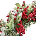 thumbnail image 2 of Corona navideña artificial de 20 pulgadas para puerta con hojas de orejas de cordero, corona de invierno con nieve artificial y bayas rojas, decoraciones navideñas con agujas de pino para la, 2 of 6
