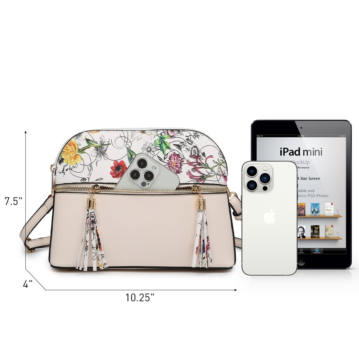 Dasein Women Tassel Zipper Pocket Crossbody Bag Shoulder Purse Fashion Travel Bag with Multi Pockets
