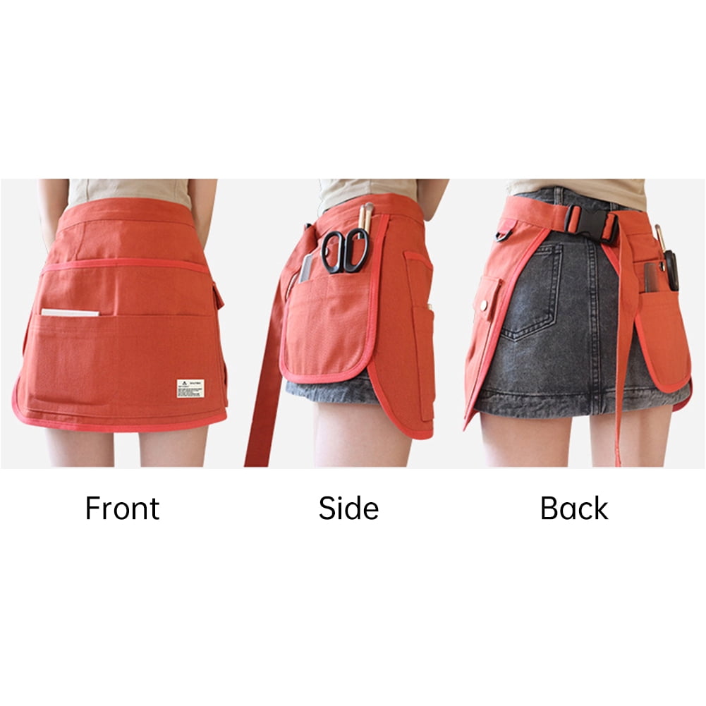 HUONA Half Apron Skirt Apron Canvas Apron Pocket Beauty Half length Apron Artisan Electrician Apron Wear Resistant Buckle Apron Dirty Proof Industrial Garden Tools Storage Olive