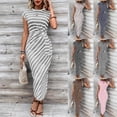 thumbnail image 1 of IFNWSV Longues Robes pour Femmes, Robe Longue à Rayures à Col Rond à Manches Courtes avec Taille à Nouer Style Décontracté Élégant, Robes pour Femmes Rose m, 1 of 7