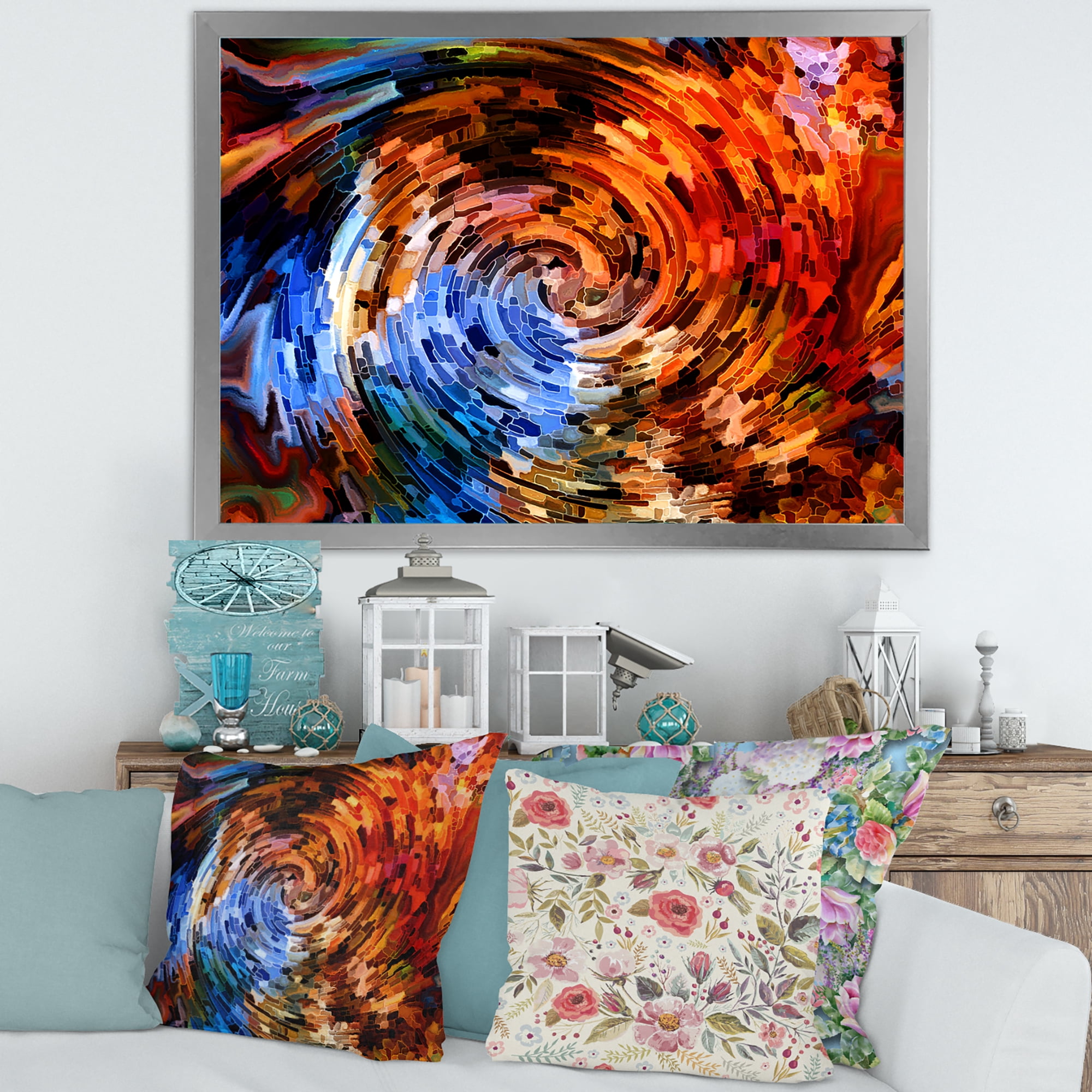 Designart 'Orange Spiral Abstract Voyages To Inner World' Modern Framed Art Print