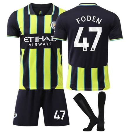 ?Uhome?24-25 Seazon Manchester City Away Kids & Adults Soccer Jersey No.9 HAALAND No.10 GREALISH No.17 DE BRUYNE No.26 No.47 FODEN for Children/Men Soccer Uniform Football Training Clothing