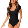 thumbnail image 1 of HBFAGFB Jumpsuit for Women Square Neck Ribbed Knit Short Sleeves Slim Versatile Rompers Black Size S, 1 of 5