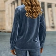 thumbnail image 6 of Lenpel Velvet Tops for Women Loose Vintage Long Sleeve V Neck Pleated Button down Shirts Dressy Casual Velour Blouses(Blue,Small), 6 of 7