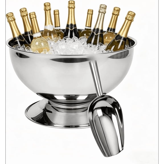 13.5L Stainless Steel Champagne Ice Bucket with Ice Scoop, Silver Large Capacity Wine Beer Chiller Bowl, Anti-Rust Cooling Tub for Party Home Bar Wedding Celebration Supplies