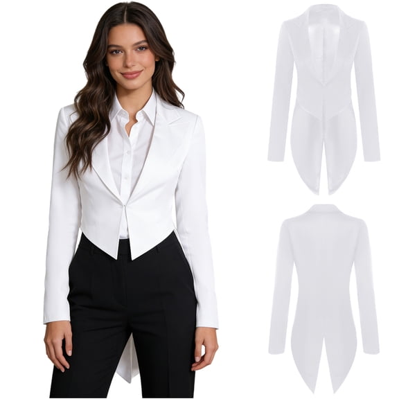 iiniim Women's Suit Balzer Long Sleeve Tailcoat Jackets Pageant Evening Cocktail Party Tuxedo Dress Coats White XL