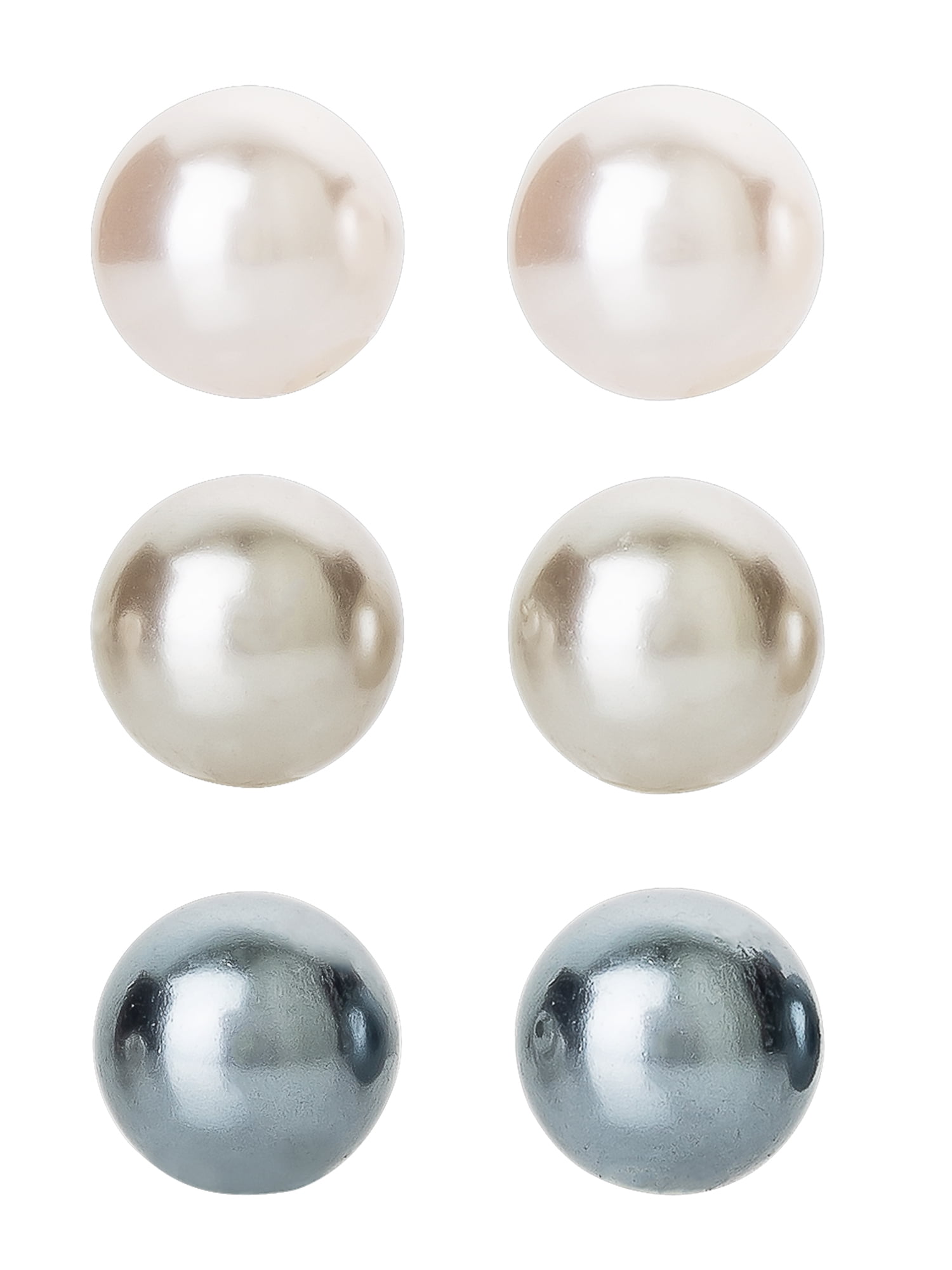 FINE SILVER PLATED SIMULATED PEARL 3 PAIR EARRING SET