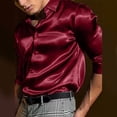 thumbnail image 1 of Camisa de vestir de seda satinada para hombre Fule, camisas casuales de manga larga con botones para bodas y fiestas, 1 of 8