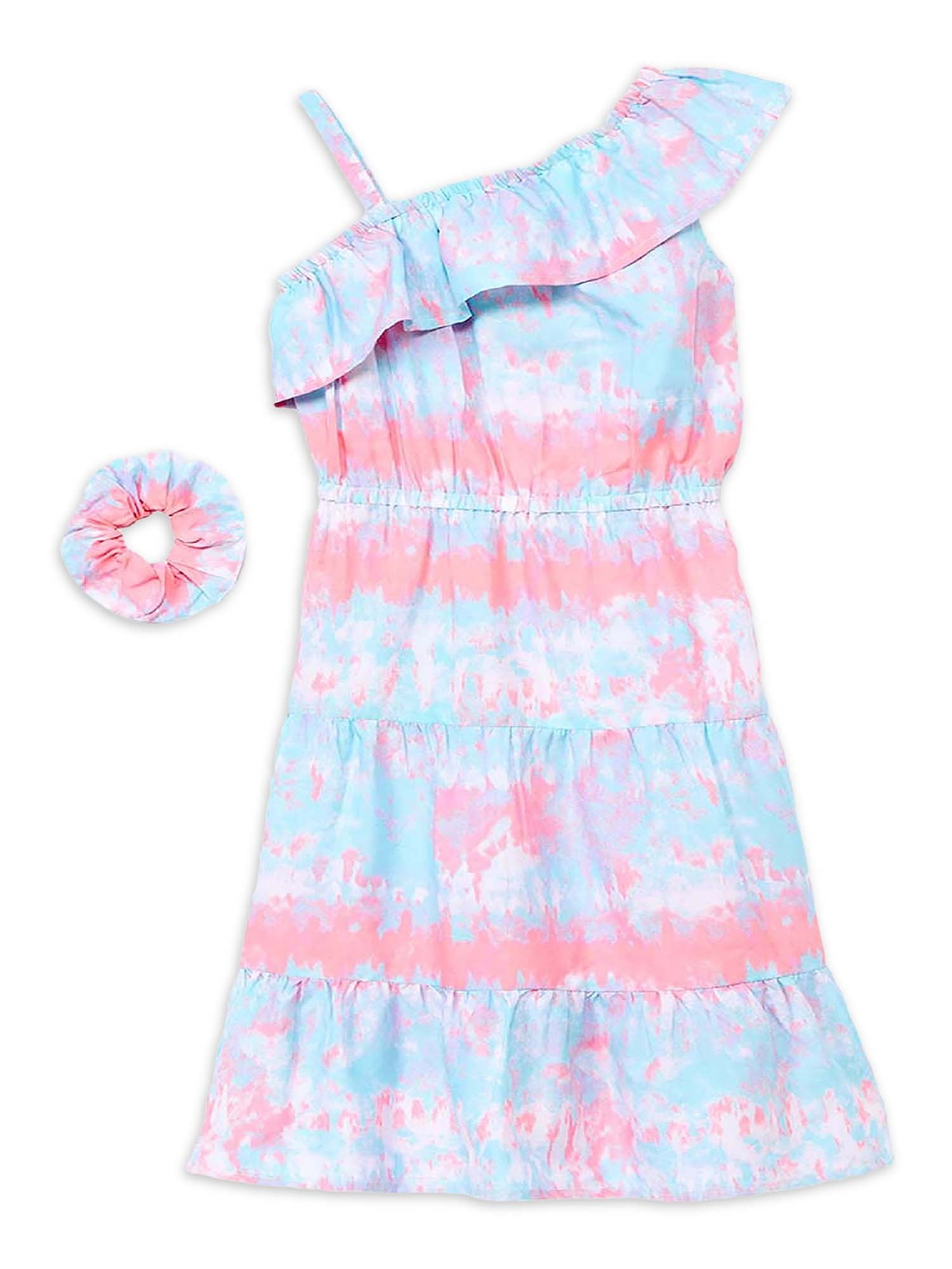Freestyle Revolution Toddler Girls Tie-Dye Printed Dress with Hair Accessory,  Sizes 2T-4T 