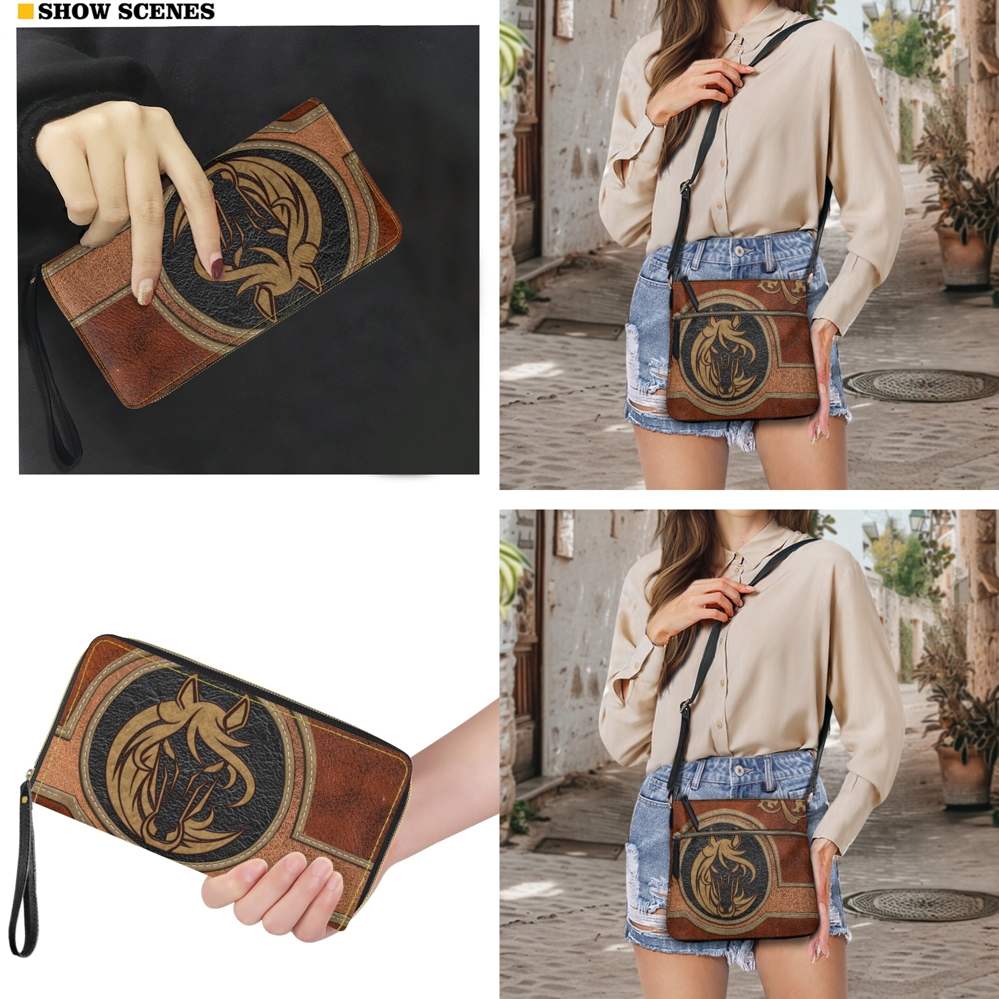 ZUXONGSY Abstract Horse Print Stylish Crossbody Hobo Purse & Wallet Set for Women, PU Leather Satchel with Adjustable Strap for Travel & Daily Use