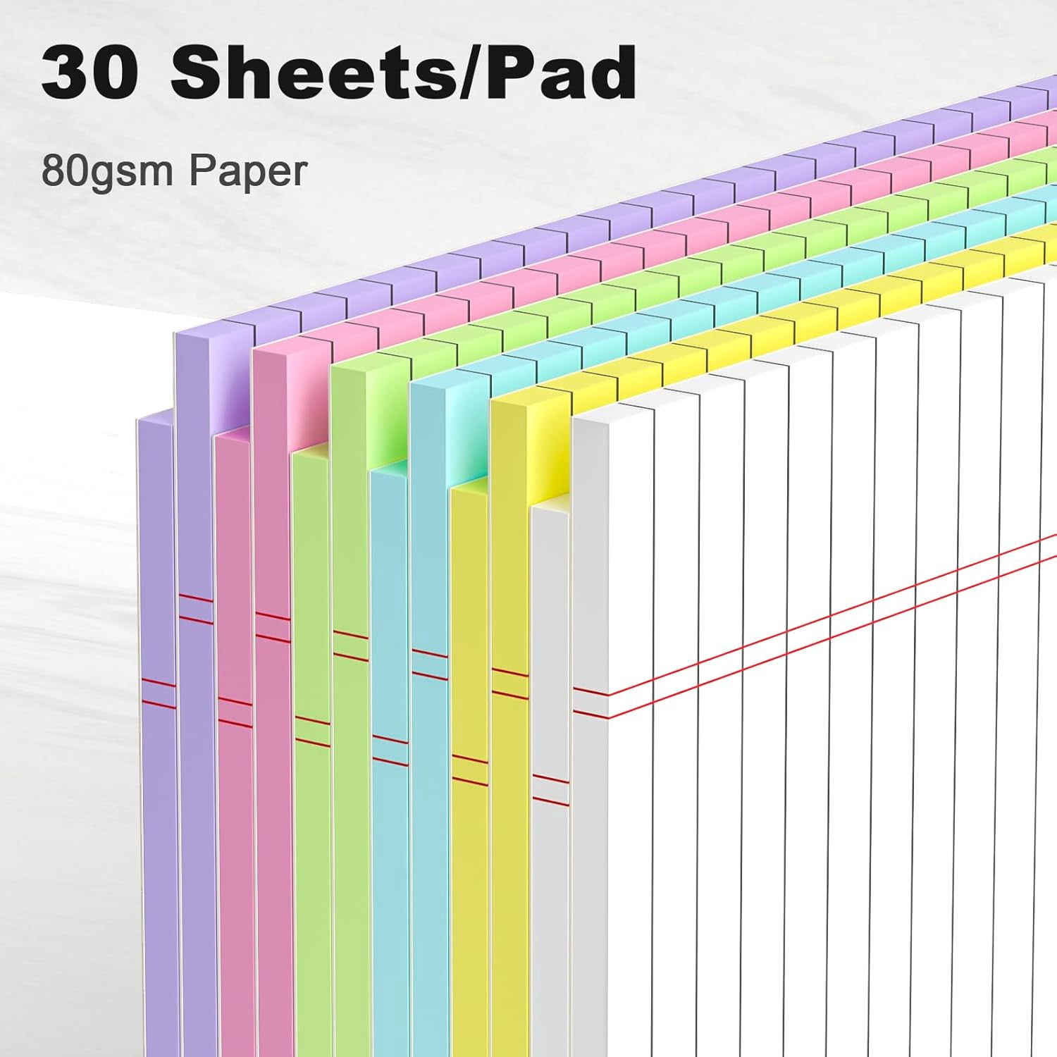 AllWays Plaza Legal Pads 8.5 x 11 Wide Ruled - Note Pads 30 Sheets/Pad - 20lb Colored Notepad Paper - Perforated Notepad with Sturdy Back - Pink, Purple, Yellow, Green, Blue, White