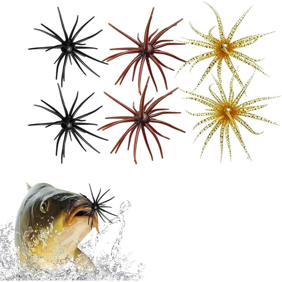New 6 Pcs Fuzzy Sea Urchin Fishing Lure, Dice Baits for Bass Fishing Soft Tentacle Creature Lure with Reflective Glitter Sea Urchin Bait for Multiple Rigs, Slow Sinking, Freshwater/Saltwater