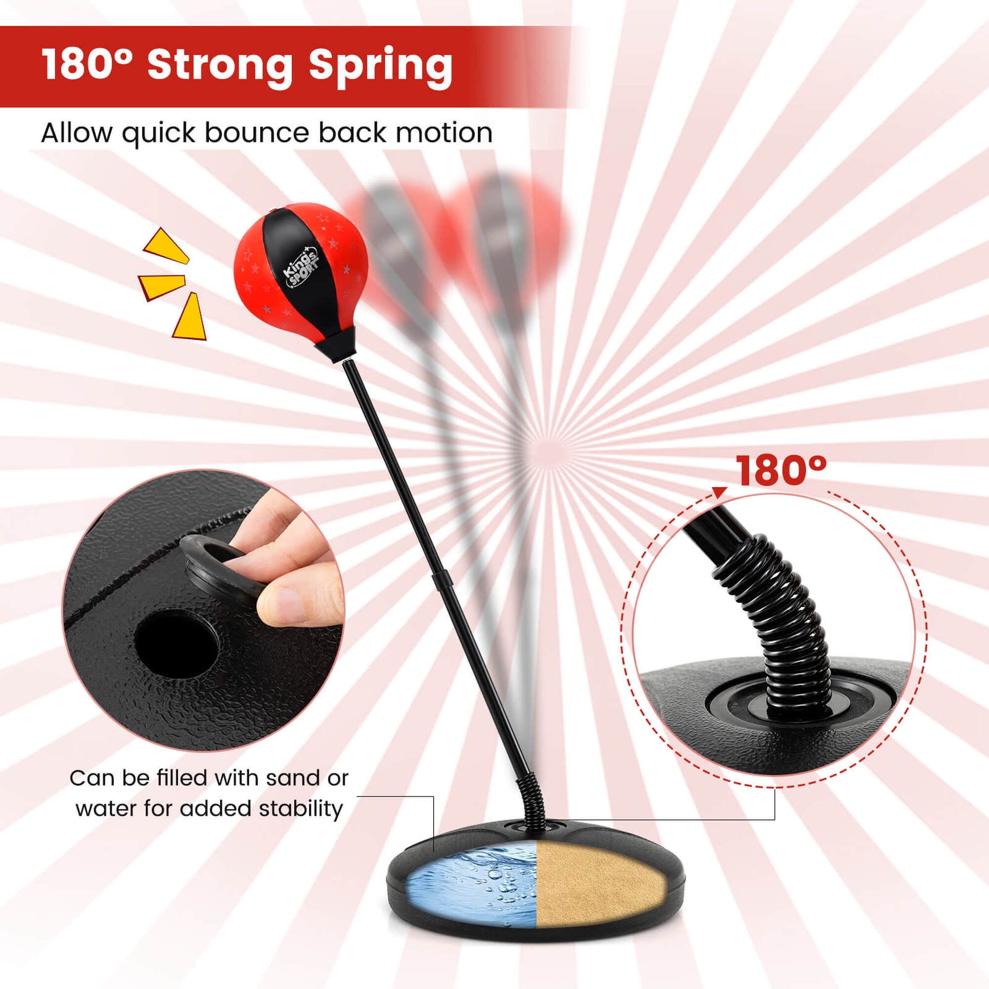 Costway Kids Punching Bag Toy Set Adjustable Stand Boxing Glove Speed Ball with Pump Red
