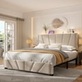thumbnail image 2 of EnHomee Full Bed Frame with Adjustable Headboard Upholstered Full Size Platform Bed Frame with LED Lights & Charge Station ,Beige, No Box Spring Needed, Noise Free, 2 of 10